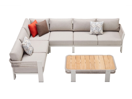 Set mobilier gradina si terasa Higold Borromeo, coltar 5 locuri si masuta, bej, cadru bej