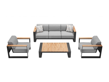 Set mobilier gradina si terasa Higold Cambusa, 2 fotolii, canapea 3 locuri si masuta, gri, cadru antracit