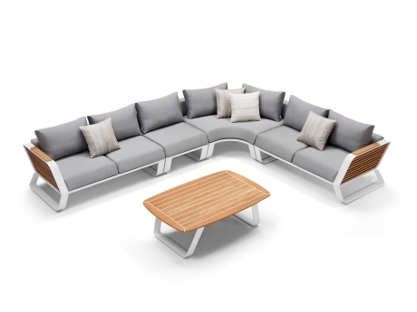 Set mobilier gradina si terasa Higold Wing, coltar 5 persoane si masuta, gri, cadru alb