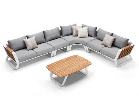Set mobilier gradina si terasa Higold Wing, coltar 5 persoane si masuta, gri, cadru alb