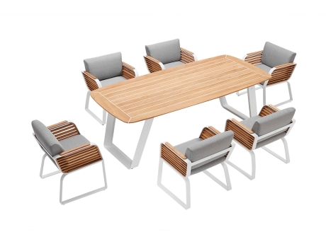 Set masa si scaune gradina Higold Wing, masa dreptunghiulara si 6 scaune, gri, cadru alb