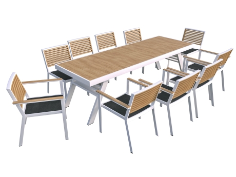 Set masa si scaune gradina Higold York, masa dreptunghiulara si 10 scaune, alb