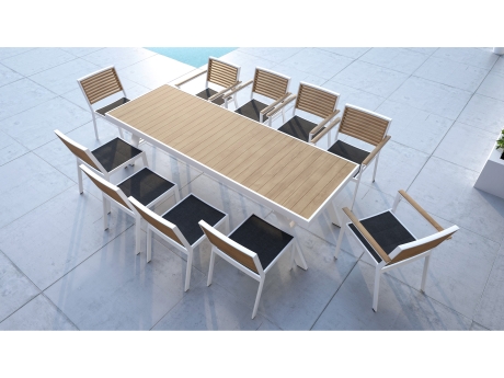 Set masa si scaune gradina Higold York, masa dreptunghiulara si 10 scaune, alb