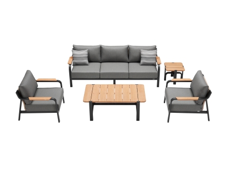 Set mobilier gradina si terasa Higold Visconti, 2 fotolii, canapea 3 locuri si 2 masute, gri, cadru antracit