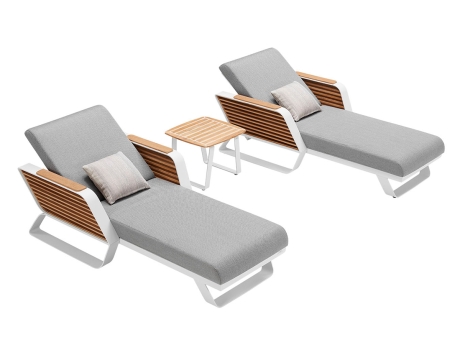 Set sezlong gradina de lux Higold Wing designed by Pininfarina, 2 sezlonguri si masuta de cafea, gri, cadru alb
