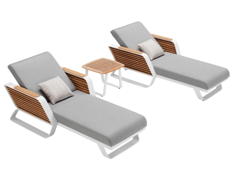 Set sezlong gradina de lux Higold Wing designed by Pininfarina, 2 sezlonguri si masuta de cafea, gri, cadru alb