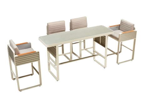 Set masa si scaune gradina Higold Airport, masa dreptunghiulara si 6 scaune bar, bej