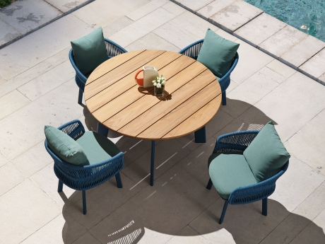 Set masa si scaune gradina Higold Aio, 4 scaune si masa rotunda, verde, cadru albastru