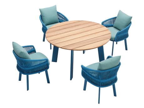 Set masa si scaune gradina Higold Aio, 4 scaune si masa rotunda, verde, cadru albastru