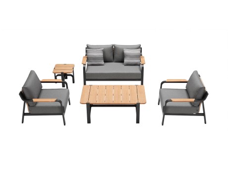 Set mobilier gradina si terasa Higold Visconti, 2 fotolii, canapea 2 locuri si 2 masute, gri, cadru antracit