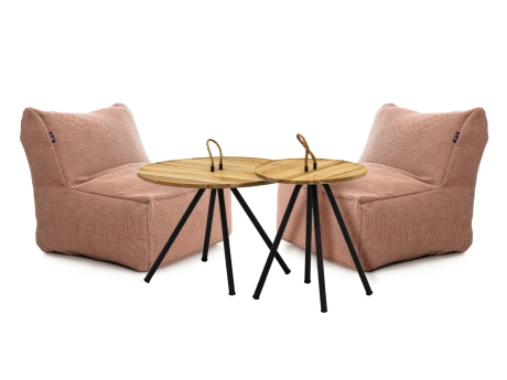 Set mobilier gradina 2 fotolii puf Roolf Living Dotty mediu teracota si 2 masute de cafea