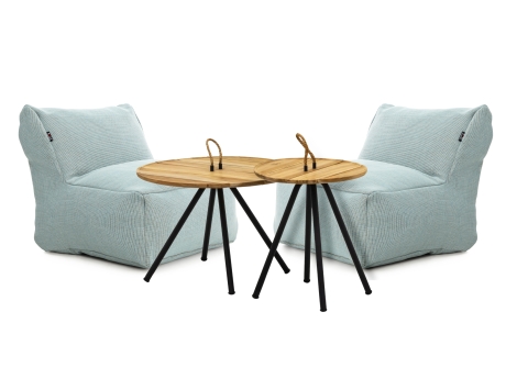 Set mobilier gradina 2 fotolii puf Roolf Living Dotty mediu albastru si 2 masute de cafea