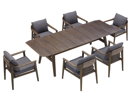 Set masa si scaune gradina Higold Leo, masa dreptunghiulara si 6 scaune, gri
