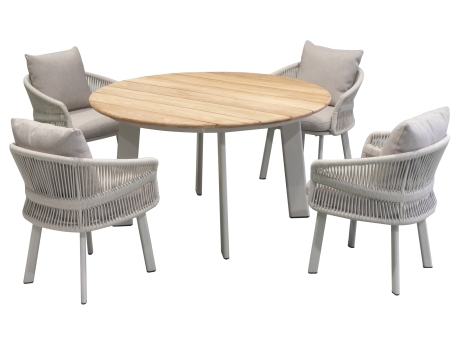 Set masa si scaune gradina Higold Aio, 4 scaune si masa rotunda, bej, cadru bej