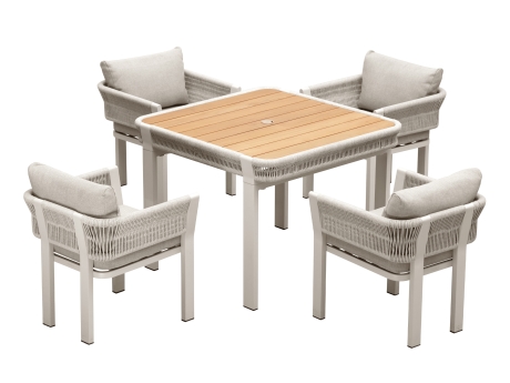 Set masa si scaune gradina Higold Borromeo, masa dreptunghiulara si 4 scaune, bej, cadru bej