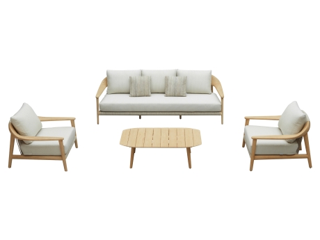 Set mobilier gradina si terasa Higold Leo, 2 fotolii, canapea 3 locuri si masuta de cafea, natur