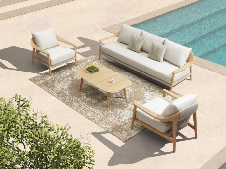 Set mobilier gradina si terasa Higold Leo, 2 fotolii, canapea 3 locuri si masuta de cafea, natur