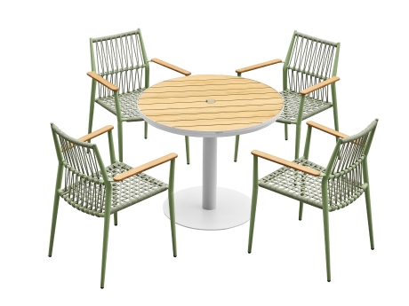 Set masa si scaune gradina Higold Bali, masa rotunda si 4 scaune, verde