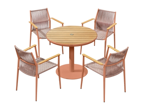 Set masa si scaune gradina Higold Bali, masa rotunda si 4 scaune, portocaliu