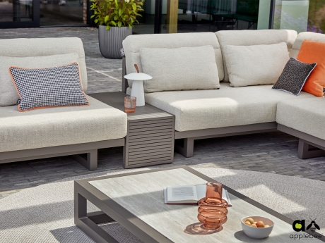 Set mobilier de gradina si terasa Apple Bee Santorini, coltar modular 5 persoane, masuta de cafea, bej