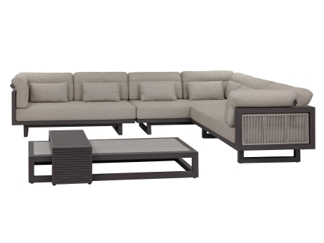 Set mobilier de gradina si terasa Apple Bee Santorini, coltar modular 5 persoane, masuta de cafea, bej