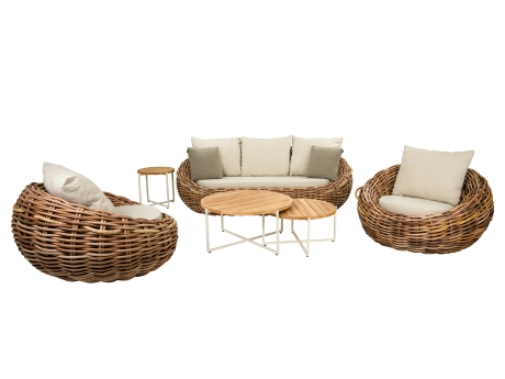 Set mobilier gradina si terasa Apple Bee Cocoon, canapea 3 locuri, 2 fotolii si set 3 masute de cafea, bej