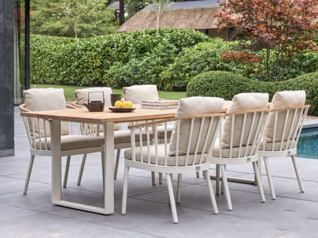 Set masa si scaune gradina Apple Bee Condor, masa dreptunghiulara si 6 scaune, bej, cadru aluminiu bej