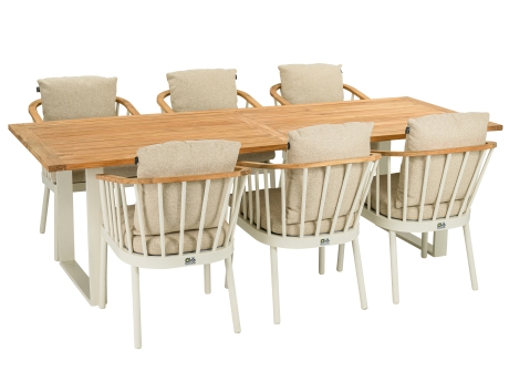 Set masa si scaune gradina Apple Bee Condor, masa dreptunghiulara si 6 scaune, bej, cadru aluminiu bej