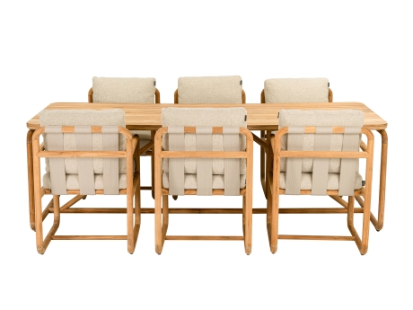 Set masa si scaune gradina Apple Bee Dolce, masa dreptunghiulara si 6 scaune, bej