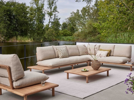Set mobilier de gradina si terasa Apple Bee Sling, coltar modular 5 persoane, masuta de cafea, bej