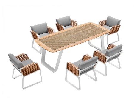 Set masa si scaune gradina Higold Wing, masa dreptunghiulara si 6 scaune, gri, cadru alb