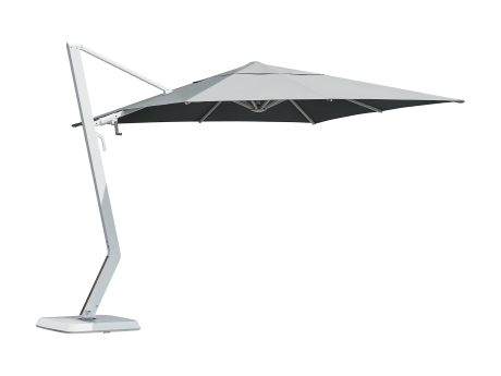 Umbrela terasa Higold Wing, 3×3 m, patrata, gri, stalp alb, baza granit 160 kg