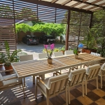 Set masa si scaune gradina Higold Nofi 2.0, 10 scaune si masa dreptunghiulara extensibila, bej